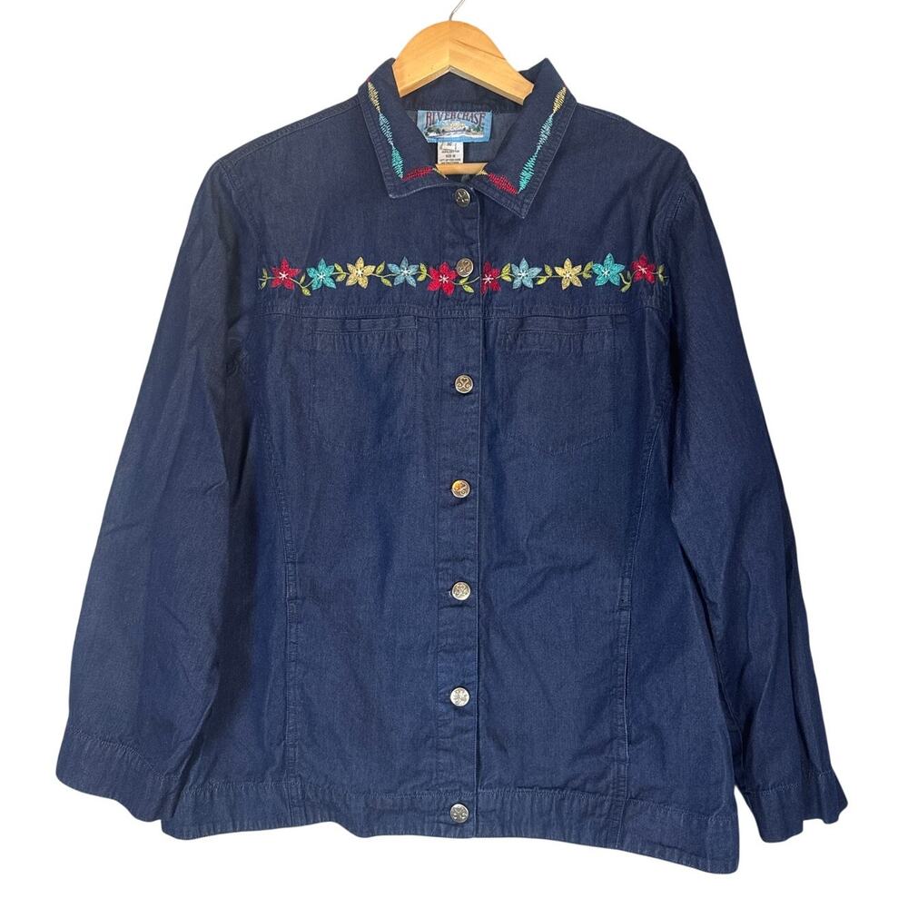 Vintage Denim Embroidered Shacket Western Shirt 16 Floral Cowgirl Button Front